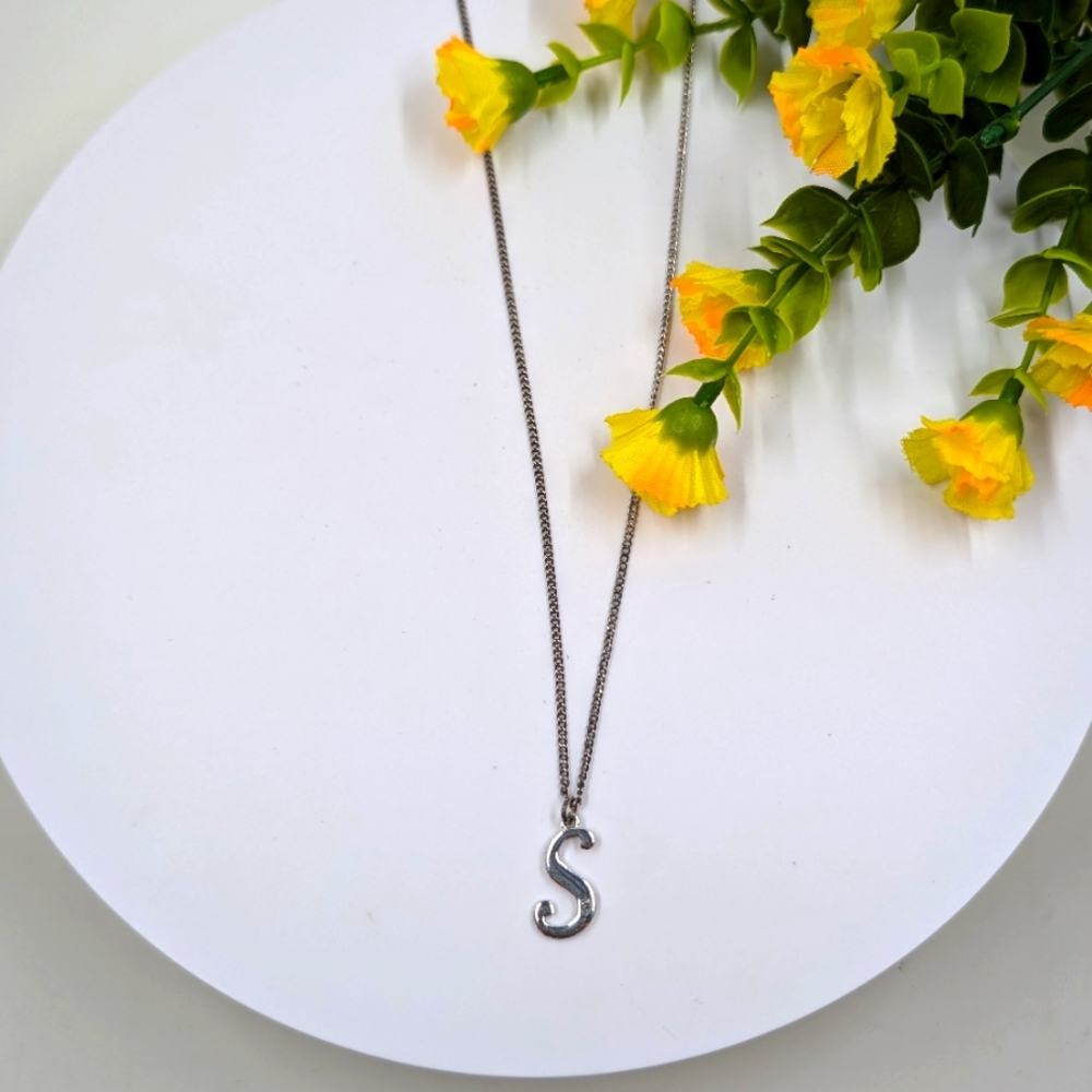 Signed S Initial With Crystal Accent Vintage Necklace
